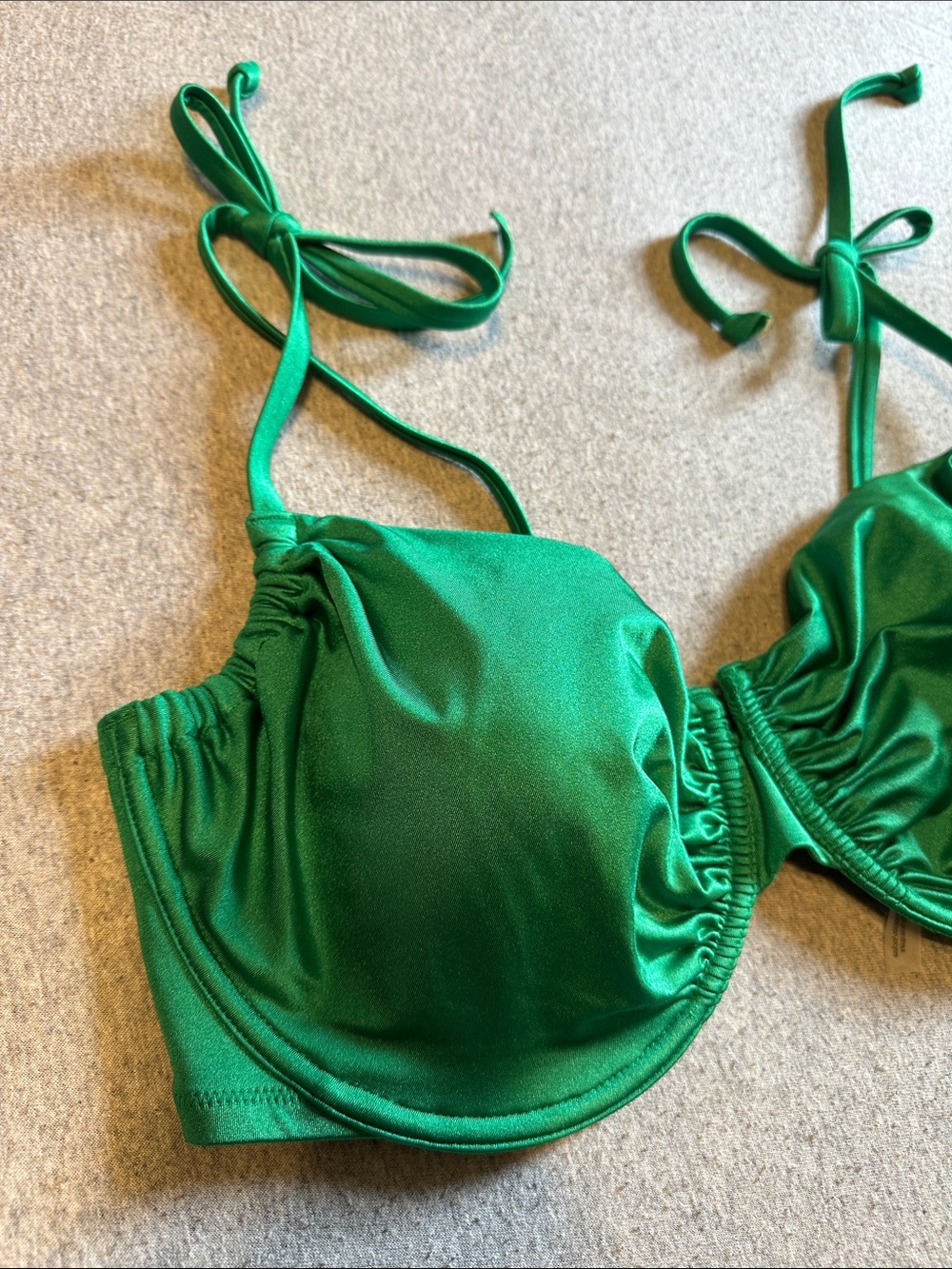 Victoria's Secret Tie-Shoulder Underwire Bikini Top, Emerald Metallic, Sz 38DDD - Picture 3 of 10
